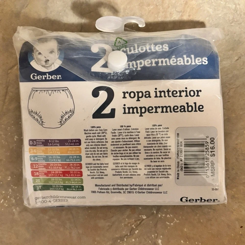 Vintage 2 Pack Gerber Sz 18M 24-28 lbs Waterproof Pants Baby Diaper Covers NEW